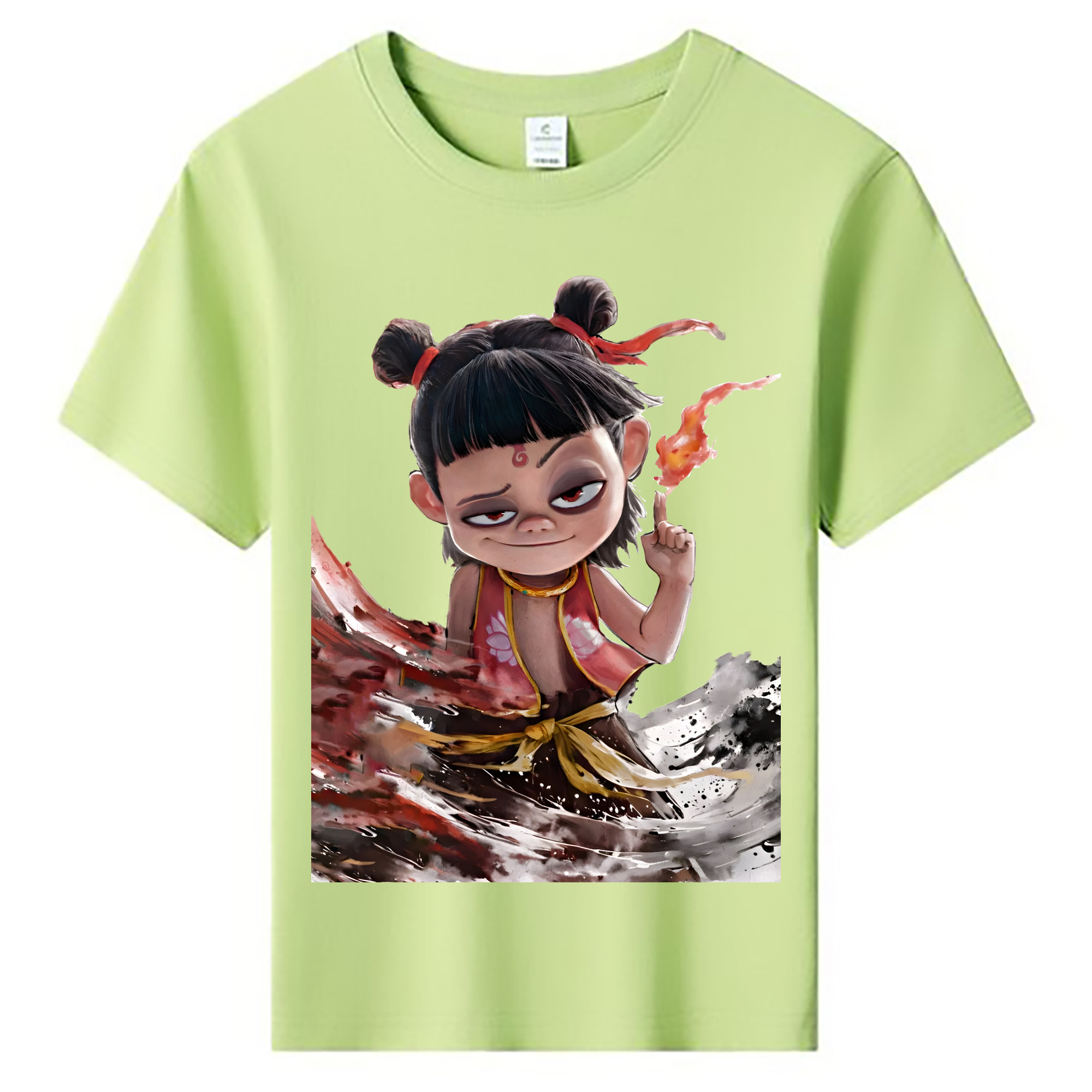 （画像用） Ne Zha 2 ナタ 魔童の大暴れ 綿100％キッズTシャツ（フロントプリント）